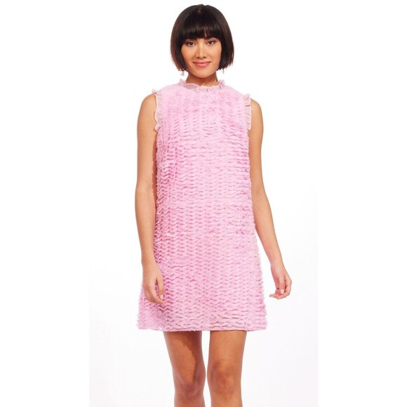 Eva Franco Pink Mini Shift Party Dress with Ruffled Neckline for Anthropologie - Picture 4 of 4